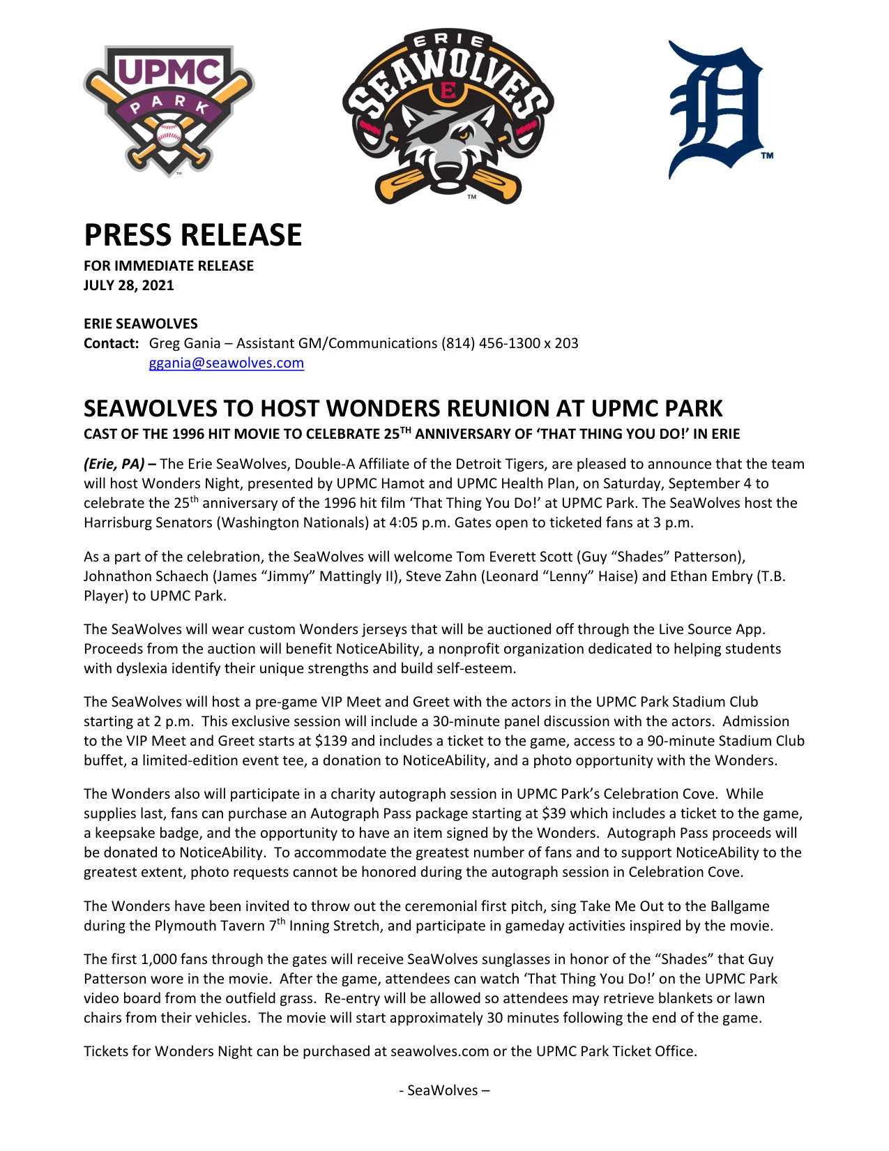 Press release, page 1